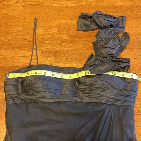 Teri Jon by Rickie Freeman Womens Size 6 Black Maxi Dress 100% Silk Gown Rosette - Picture 10 of 12